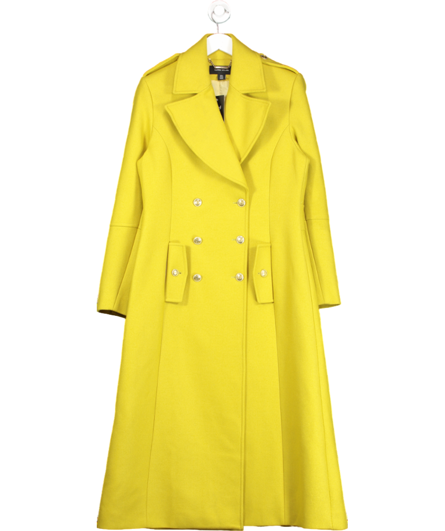Karen Millen Chartreuse Premium Italian Manteco Wool Military Double Breasted Tailored Midi Coat UK 10