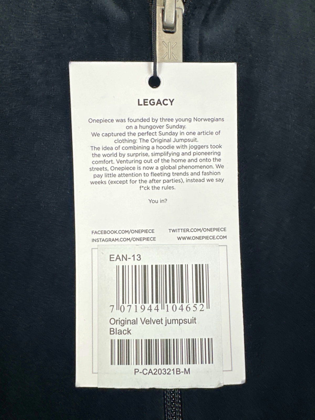 OnePiece Black Original Velvet Jumpsuit UK M