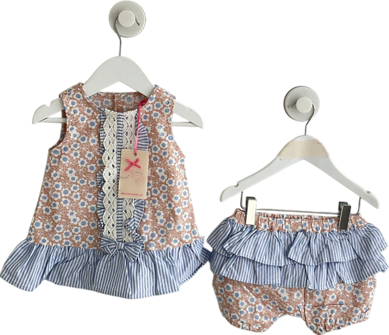 Newness Couture Pink & Blue Flower Dress Set 18 Months
