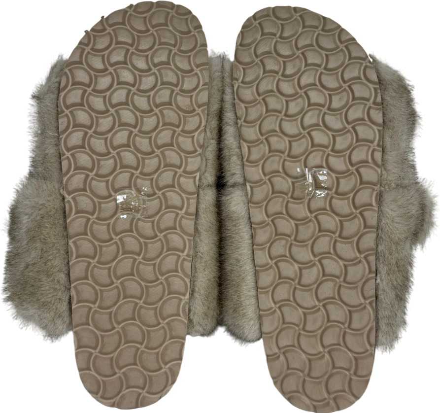 Mint Velvet Nude Two Strap Faux Fur Slippers UK 8 EU 41 👠