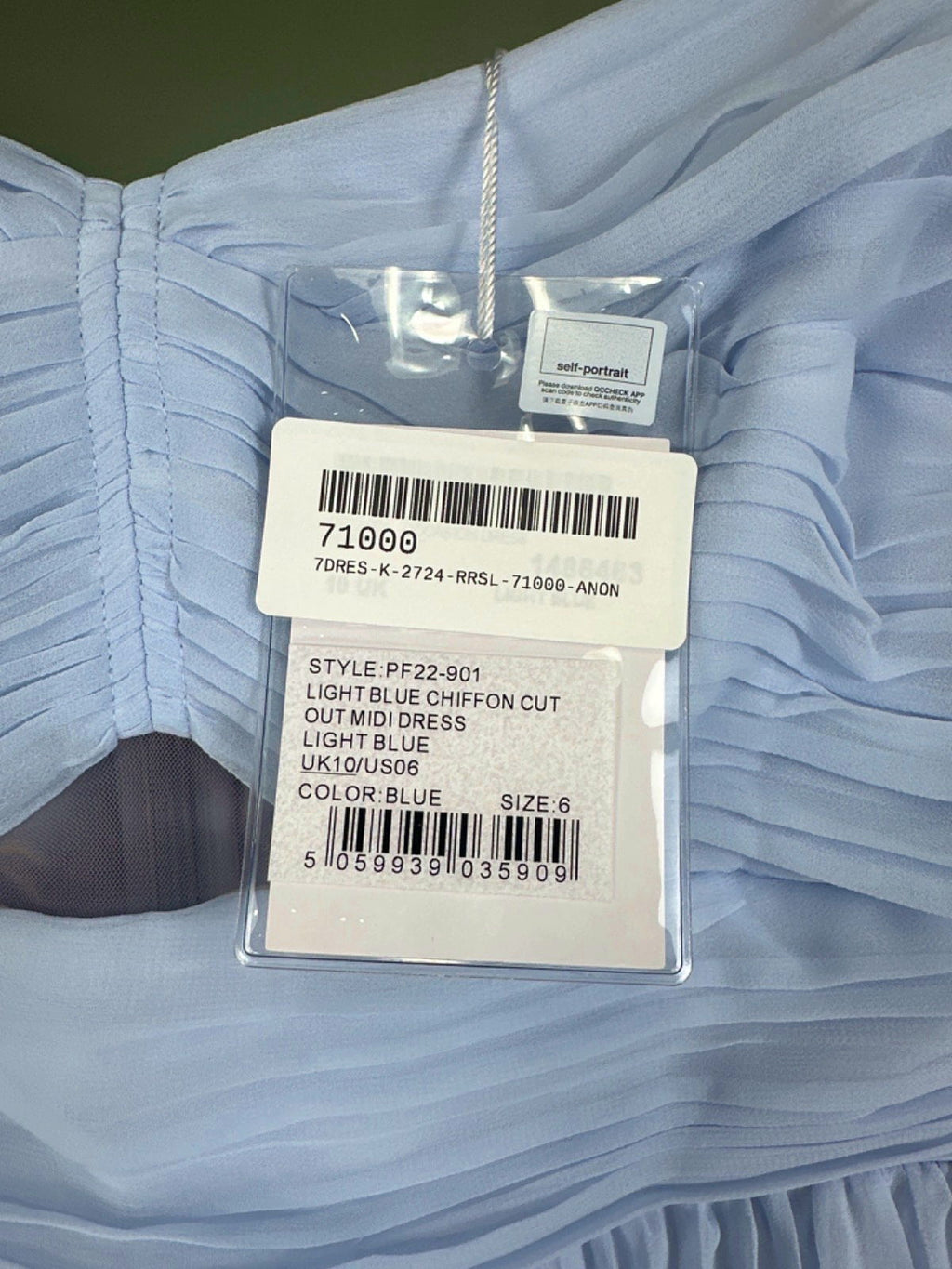 Self-Portrait Light Blue Sweetheart-Neck Pleated-Chiffon Midi Dress Size UK 10