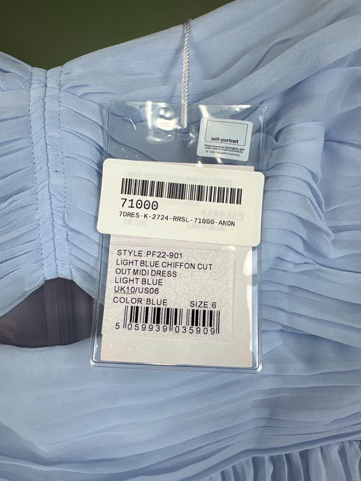 Self-Portrait Light Blue Sweetheart-Neck Pleated-Chiffon Midi Dress Size UK 10