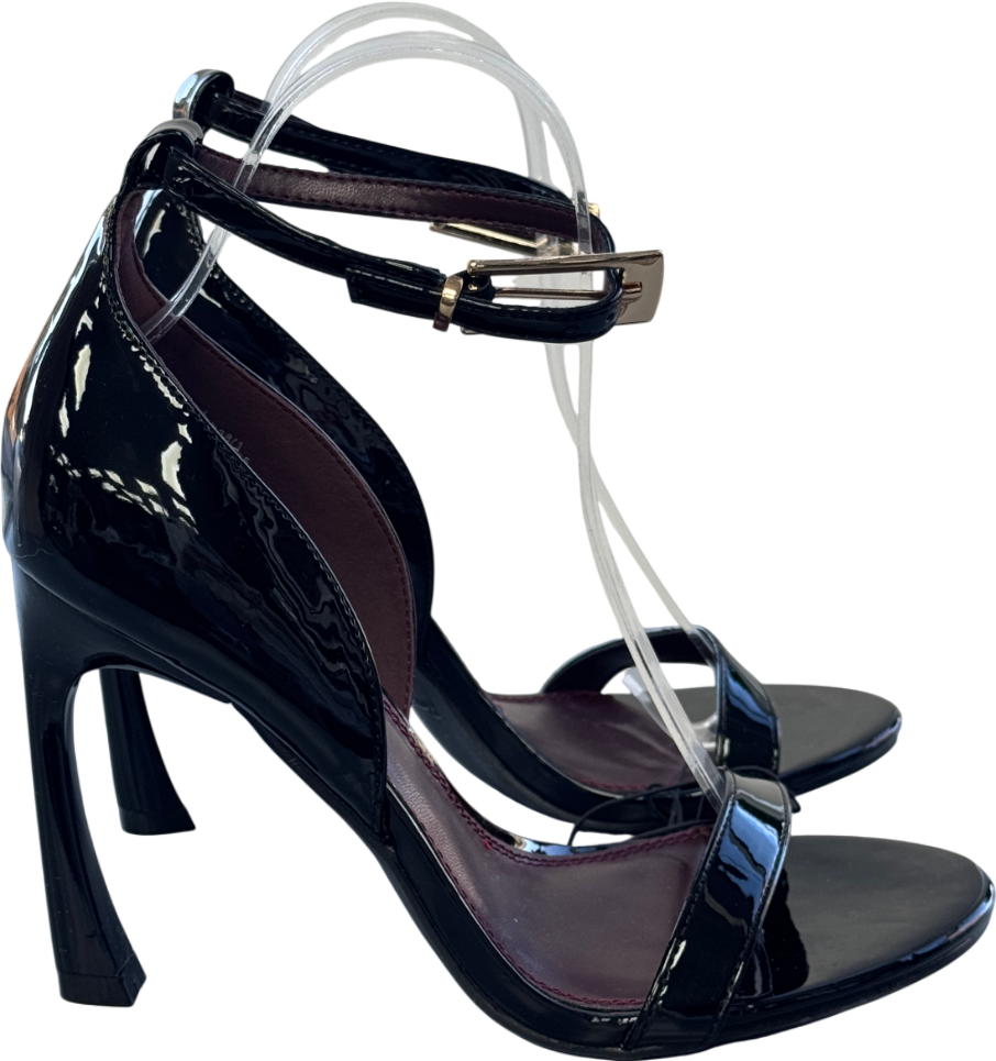 River Island Black Wide Fit Patent Banana Heeled Sandals UK 4 EU 37 👠