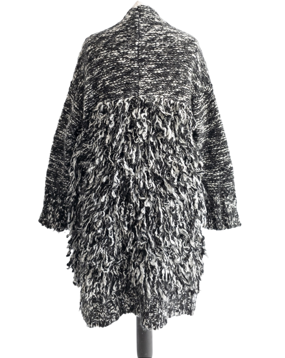 Maje Black Wool Blend Fringed Long Cardigan UK S