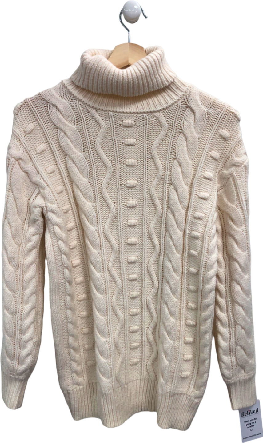 Tu Cream Cable Knit Roll Neck Jumper UK 8