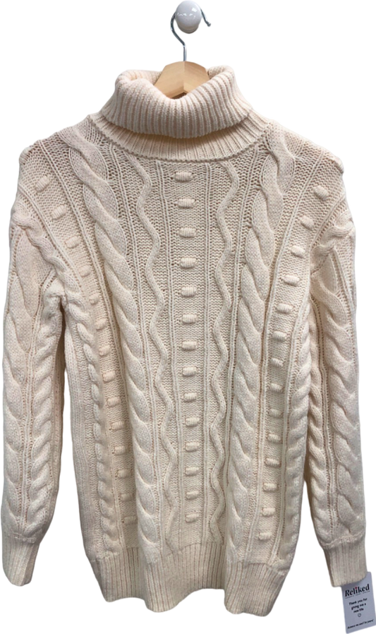 Tu Cream Cable Knit Roll Neck Jumper UK 8