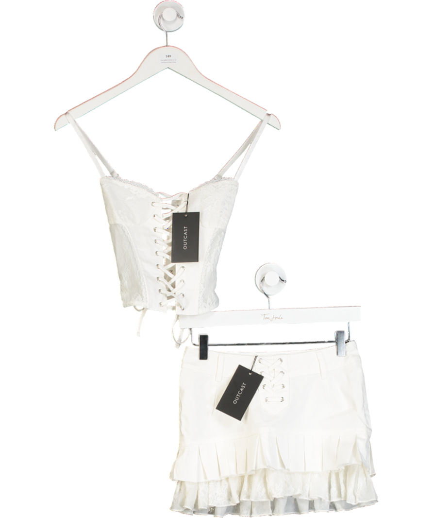 Outcast White Tenaya Lace Detail Skirt & Corset Set UK XS