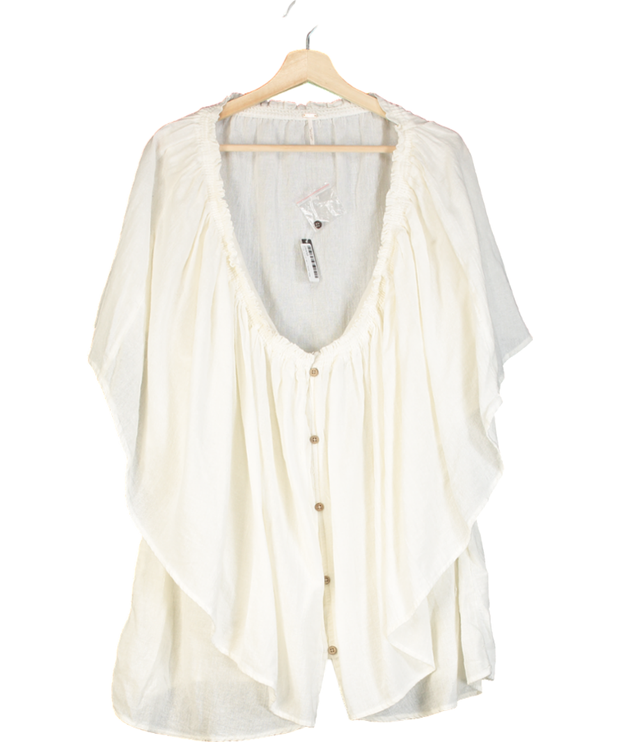 Free People White Ruched Detail Flowy Tunic Top UK XL