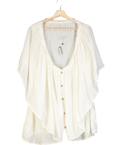 Free People White Ruched Detail Flowy Tunic Top UK XL