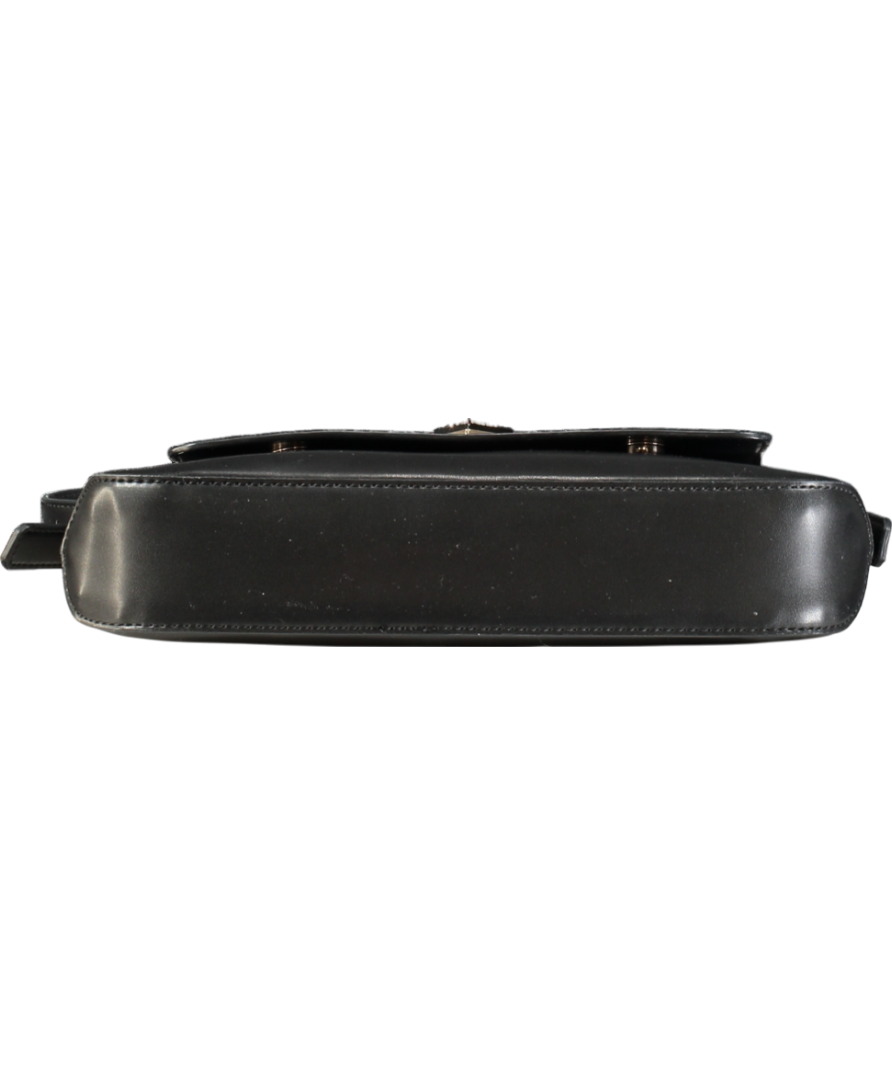 Guess Black Smooth Leather Logo Plaque Shoulder Flap Bag One Size