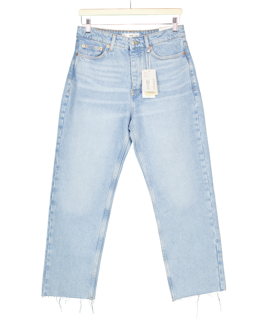 MANGO Blue Straight Leg High Waist Jeans - Cropped Length UK 10
