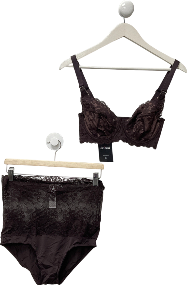 Seraphine Wired Lace Nursing Black Bra & Over Bump Lace Maternity Brief UK 32D