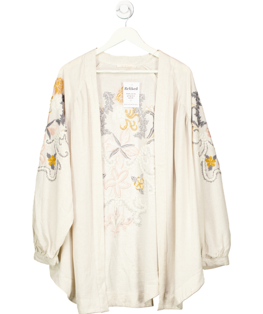 Jan & Nova Beige Floral Embroidered Kimono Shirt One Size