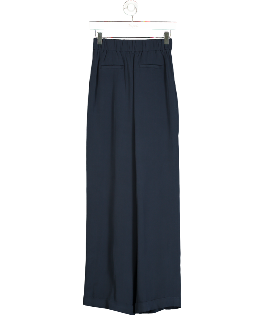 Lily Silk Blue Timeless Pleated Wide-leg Dense Silk Trousers UK 8