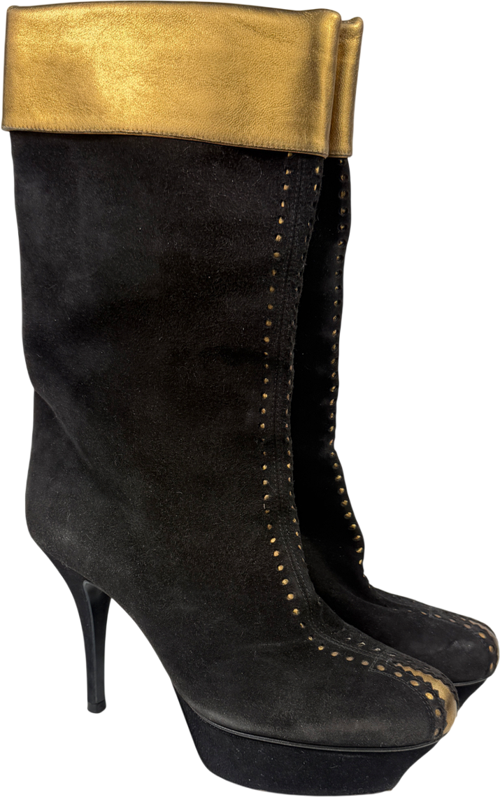 YSL Vintage Black And Gold Platform Boots UK 3.5 EU 36.5 👠