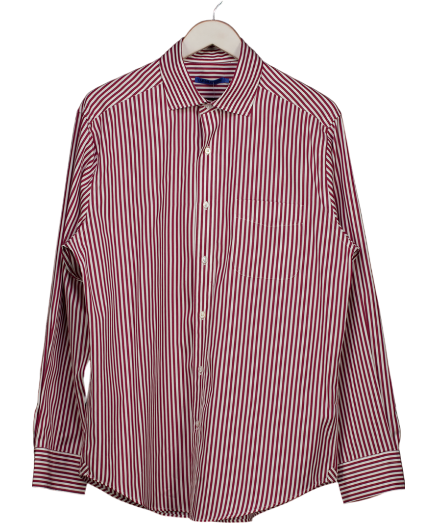J. MCLAUGHLIN Cotton Poplin Burgundy / White Striped Shirt UK L