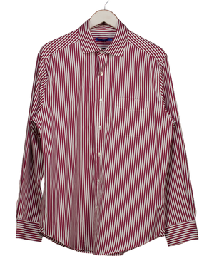 J. MCLAUGHLIN Cotton Poplin Burgundy / White Striped Shirt UK L