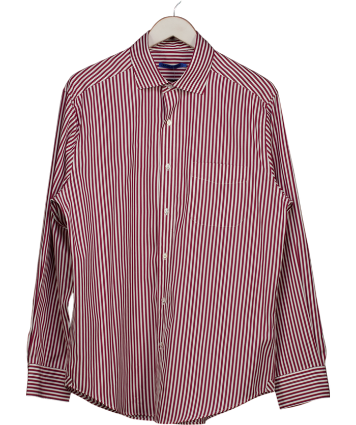 J. MCLAUGHLIN Cotton Poplin Burgundy / White Striped Shirt UK L