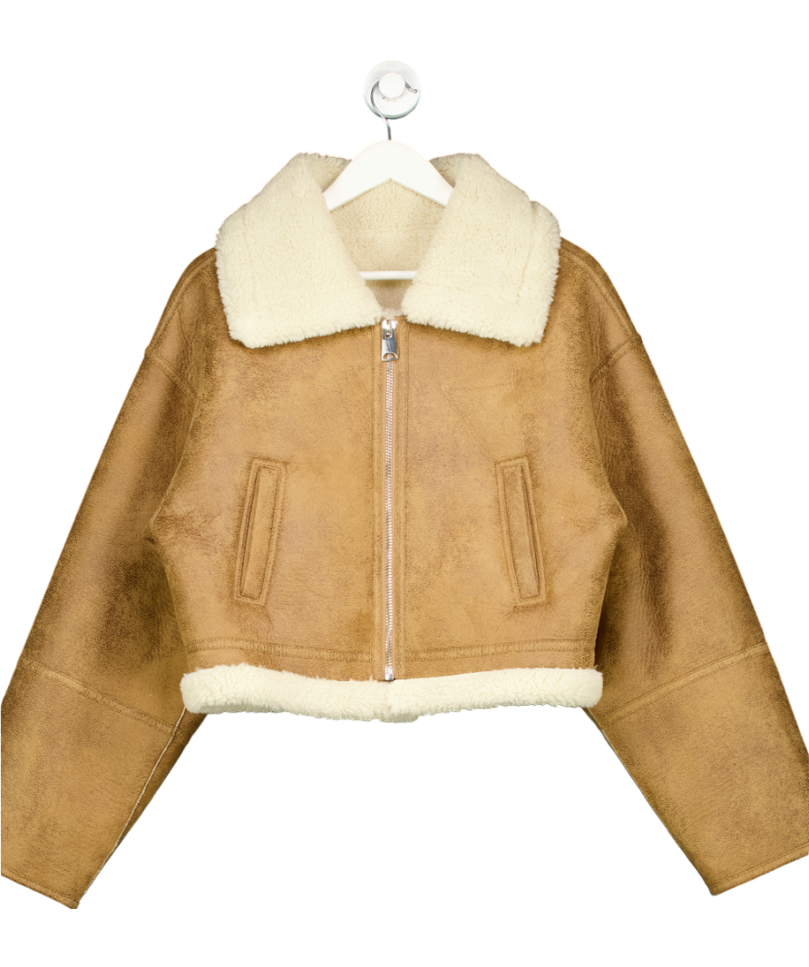 MANGO Beige Contrast Neck And Waist Bomber Jacket UK L