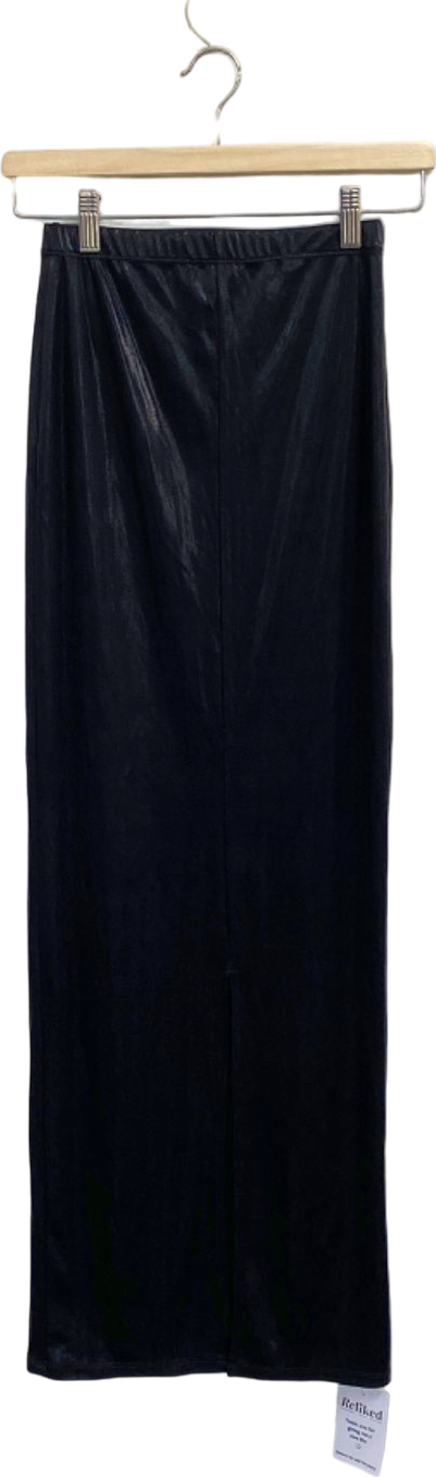 PrettyLittleThing Black Velvet Midi Skirt UK 4