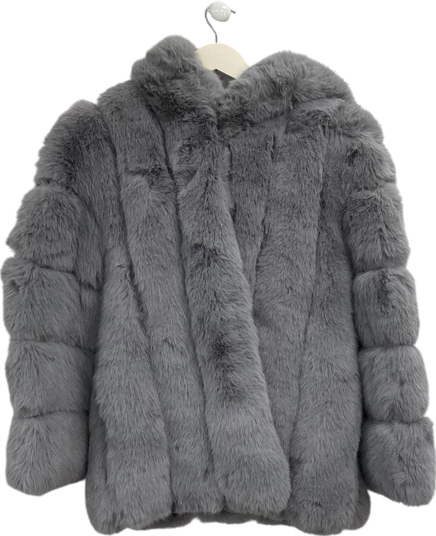 Grey Faux Fur Hooded Coat UK S