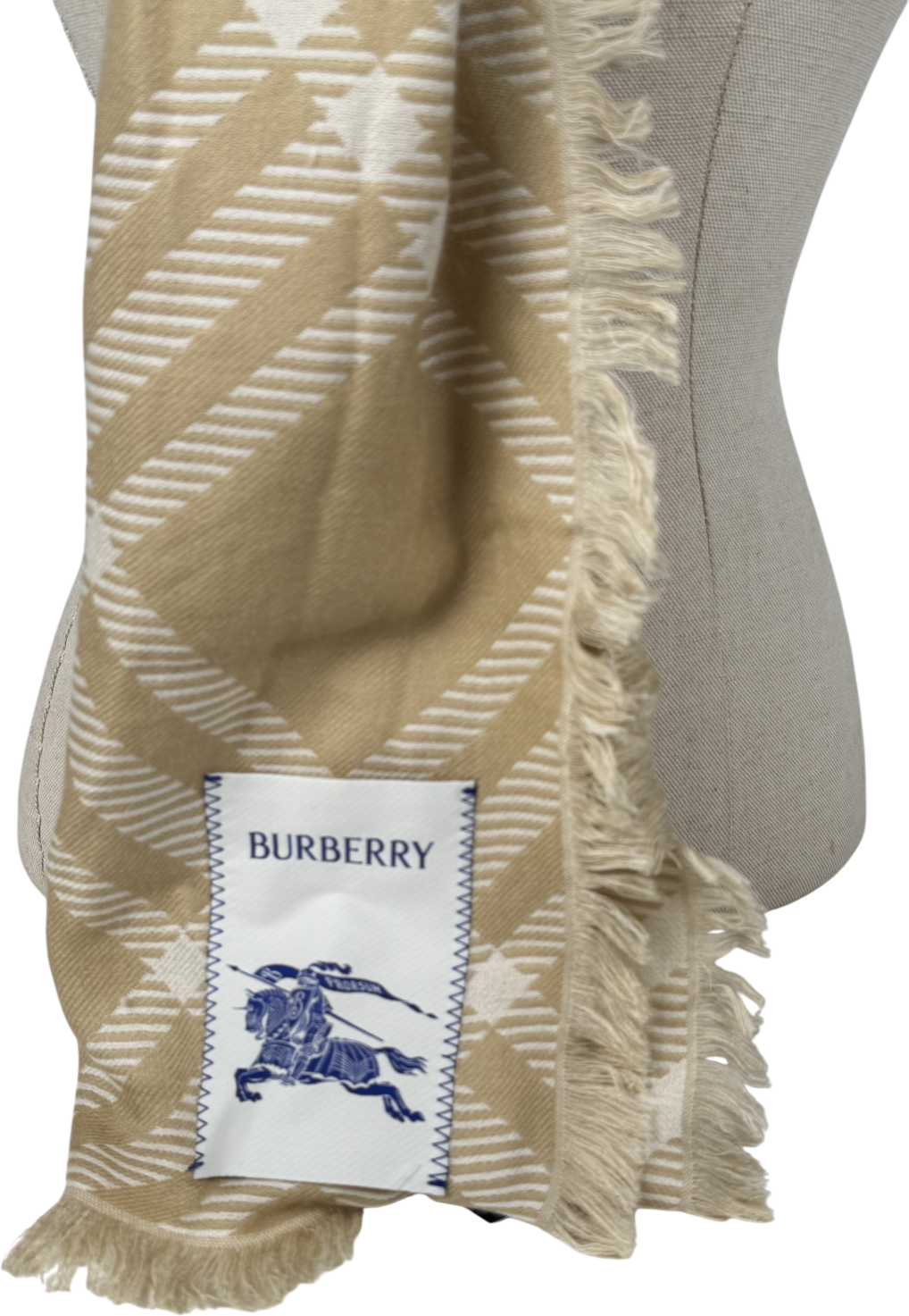 Burberry Beige Wool & silk Wide Check Scarf