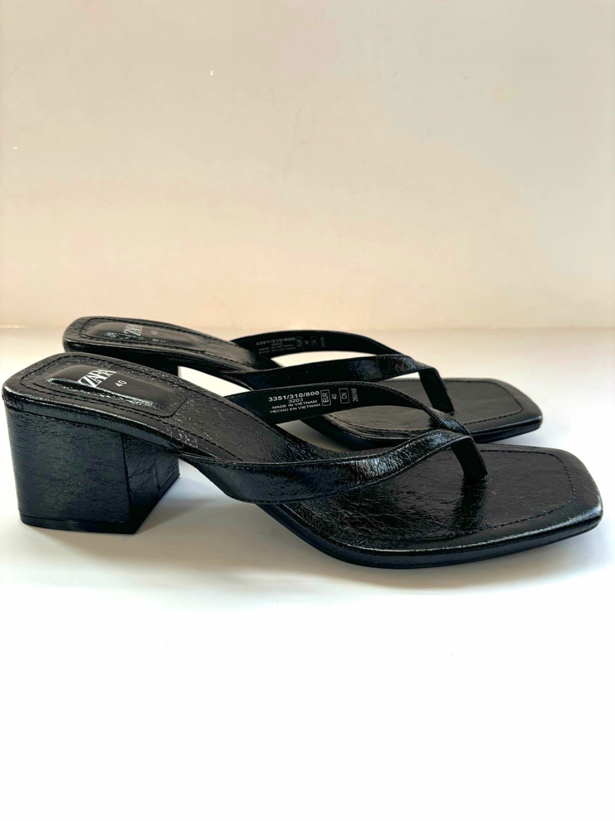 Zara Black Heeled Thong Sandals Size UK 7