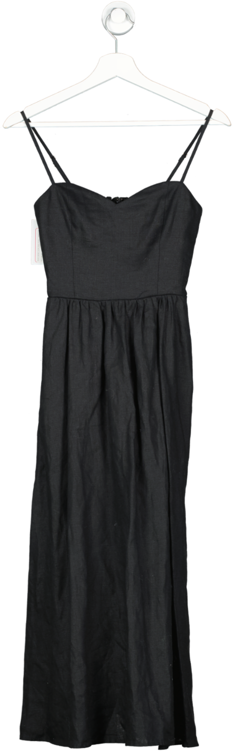 Reformation Black Zander Linen Midi Dress - Women's - Linen UK 4