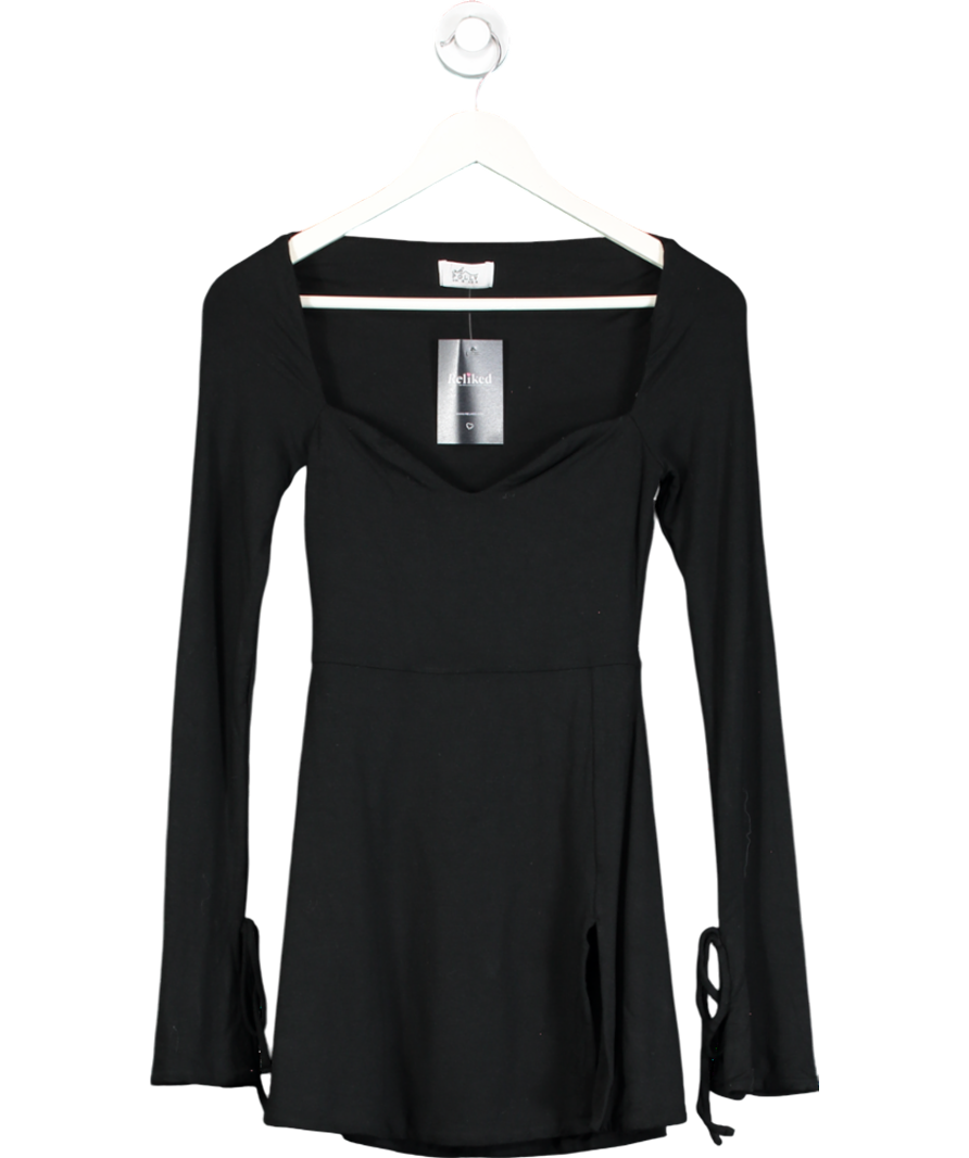 Oh Polly Amryn Tencel Long Sleeve A-line Mini Dress In Black UK 8