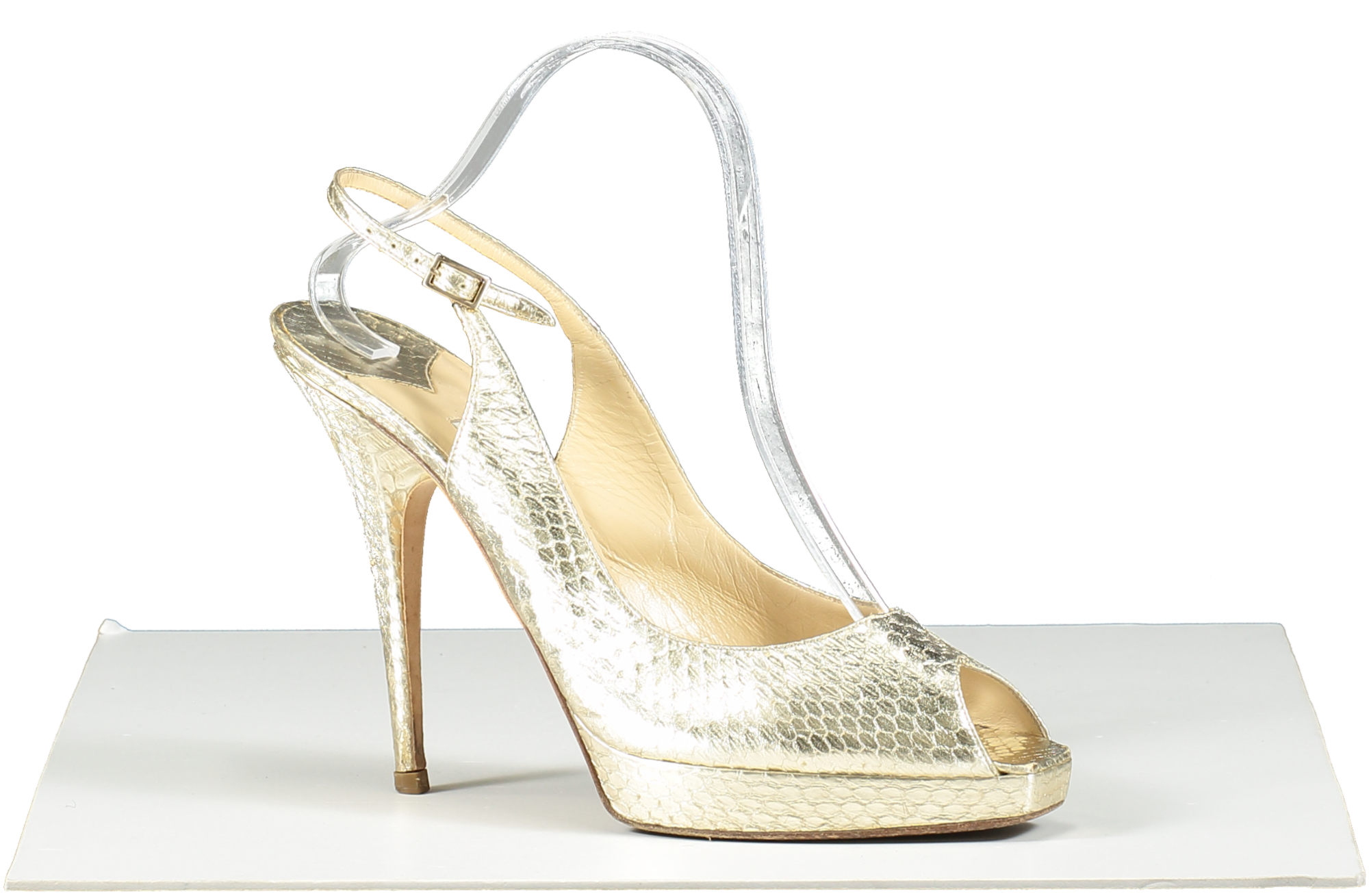 Jimmy Choo Metallic Gold Python Embossed Leather Slingback Sandals UK 8 EU 41 👠