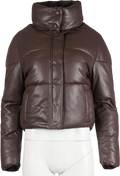 APPARIS Chocolate Brown Faux Leather Funnel Neck Puffer Jacket UK S