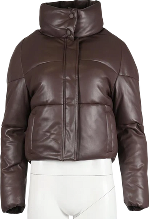 APPARIS Chocolate Brown Faux Leather Funnel Neck Puffer Jacket UK S