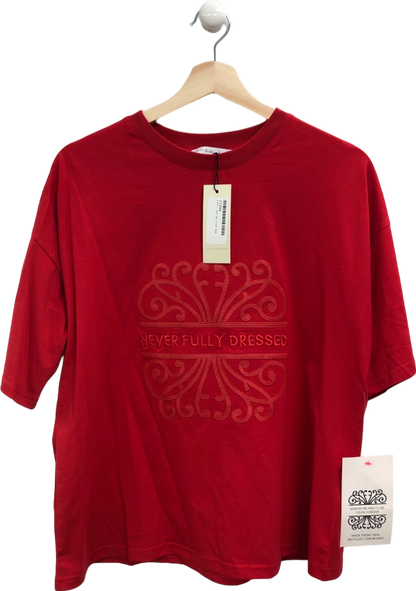 Never Fully Dressed Red Embroidered T-Shirt S