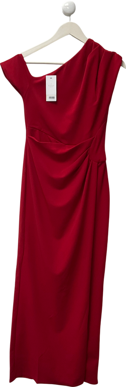 lipsy london Lipsy Red Off Shoulder Fit And Flare Asymmetrical Midi Dress UK 6