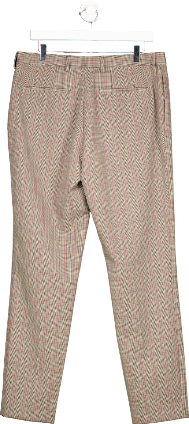 Topman Beige Check Slim Fit Trousers UK W34