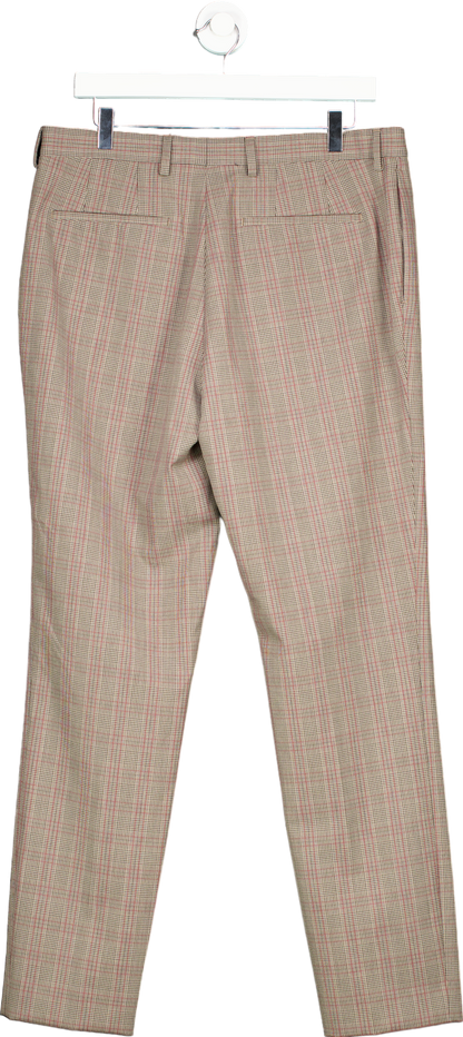 Topman Beige Check Slim Fit Trousers UK W34