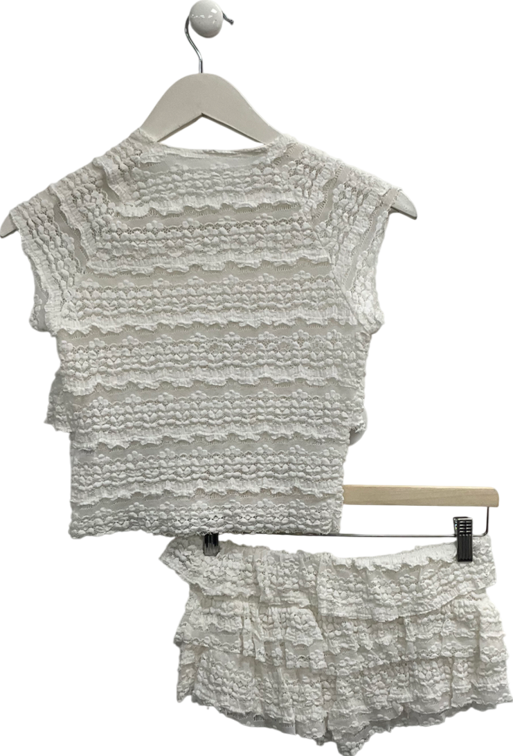 White Lace Frill Mini Shorts And Top UK XS/S