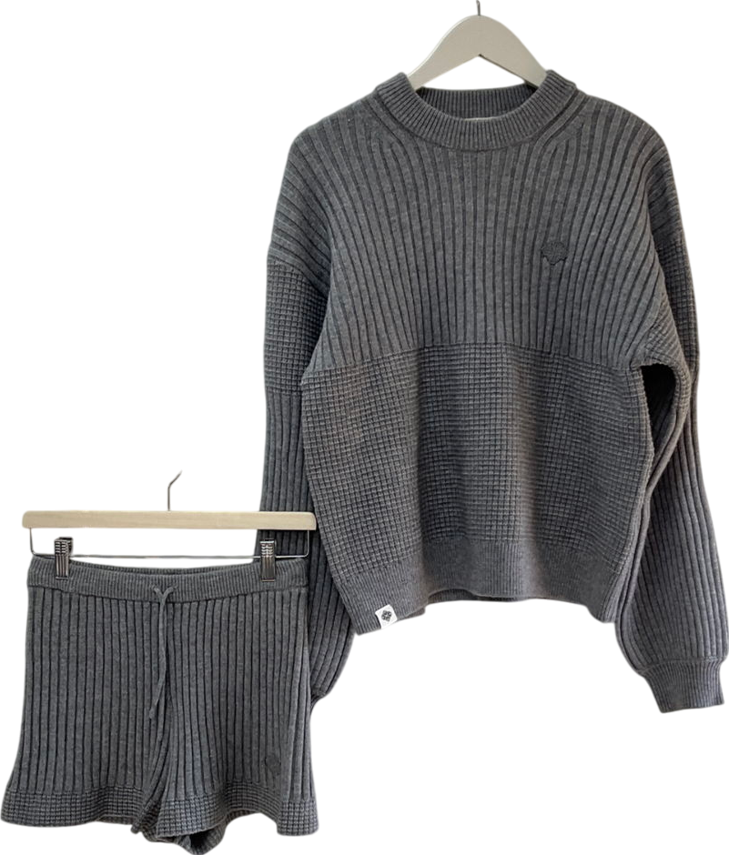 The Couture Club Grey Contrast Knit Oversized Crew & Contrast Knit Mini Shorts UK 8