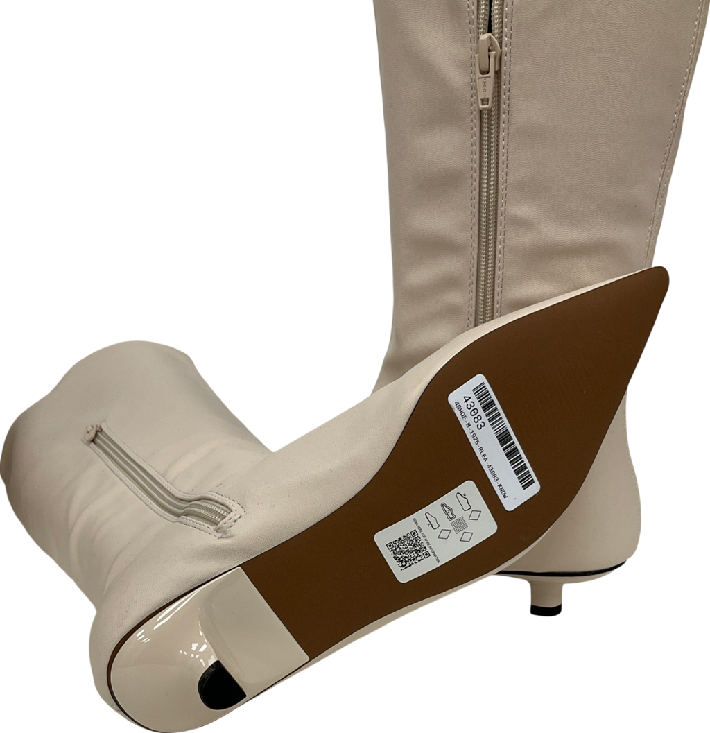 Topshop Cream Stevie Mid Heel Pointed Toe Knee High Boots In Off White UK 6 EU 39 👠