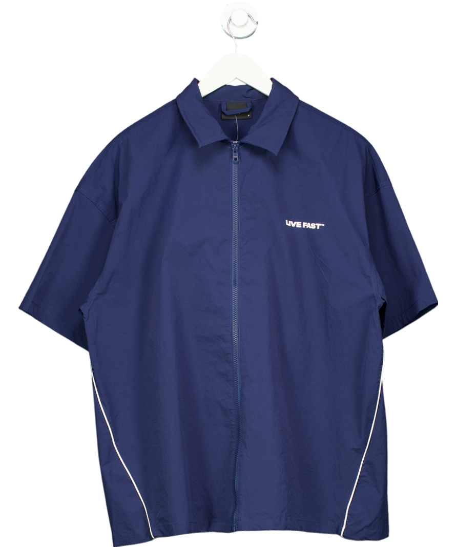 Live Fast Die Young Blue Zip Through Shell Shirt UK S