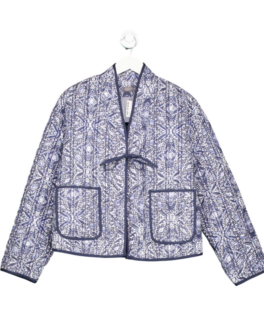 Mint Velvet Blue Abstract Print Boxy Quilted Jacket UK XS