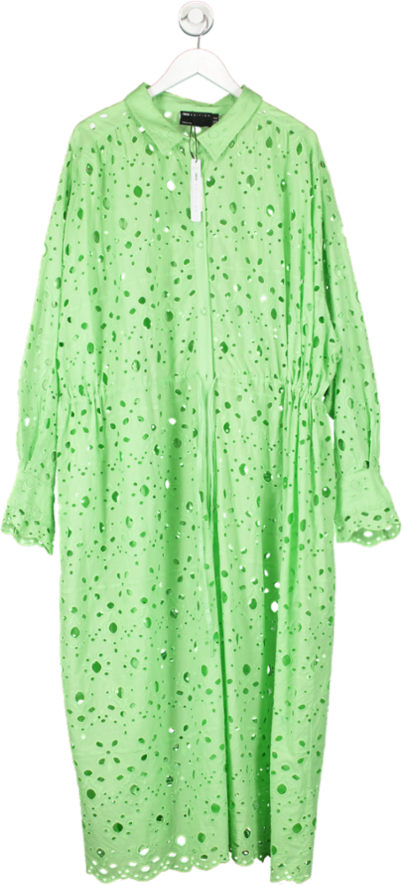 ASOS Green Edition Curve Broderie Drawstring Long Sleeve Midi Shirt Dress UK 26