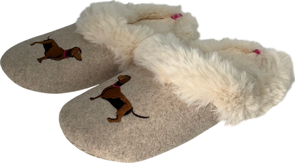 joules Beige Natural Dachshund Embroided Slippers UK 4 EU 37 👠