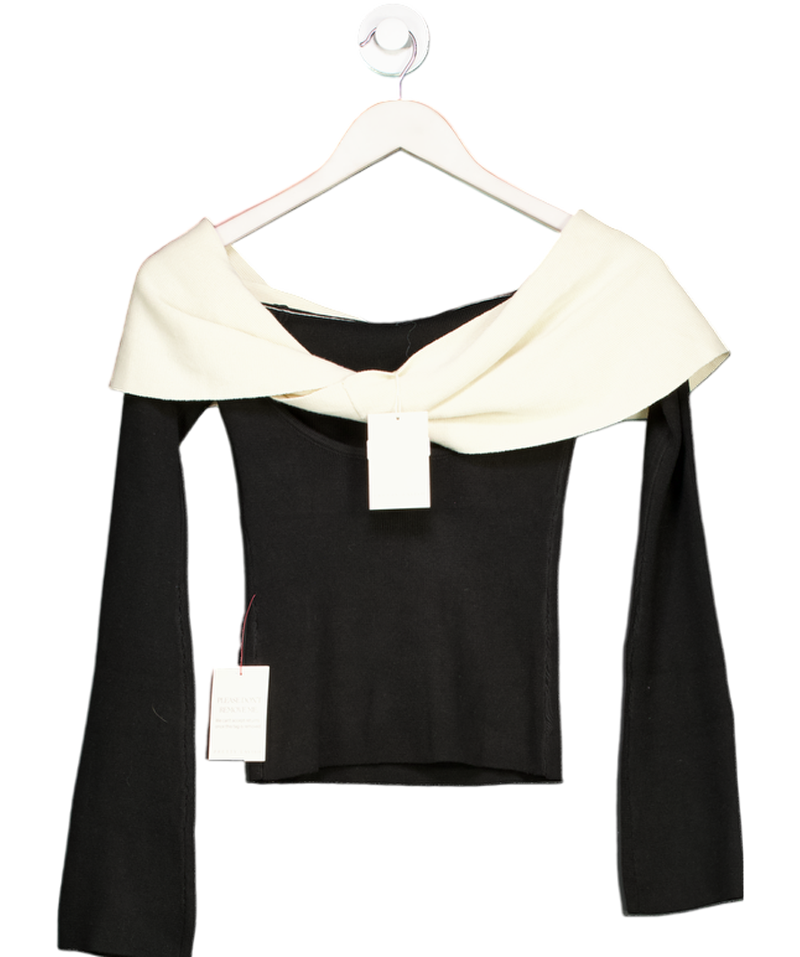 PRETTY LAVISH Black Ema Twist Bardot Knit Top UK XS