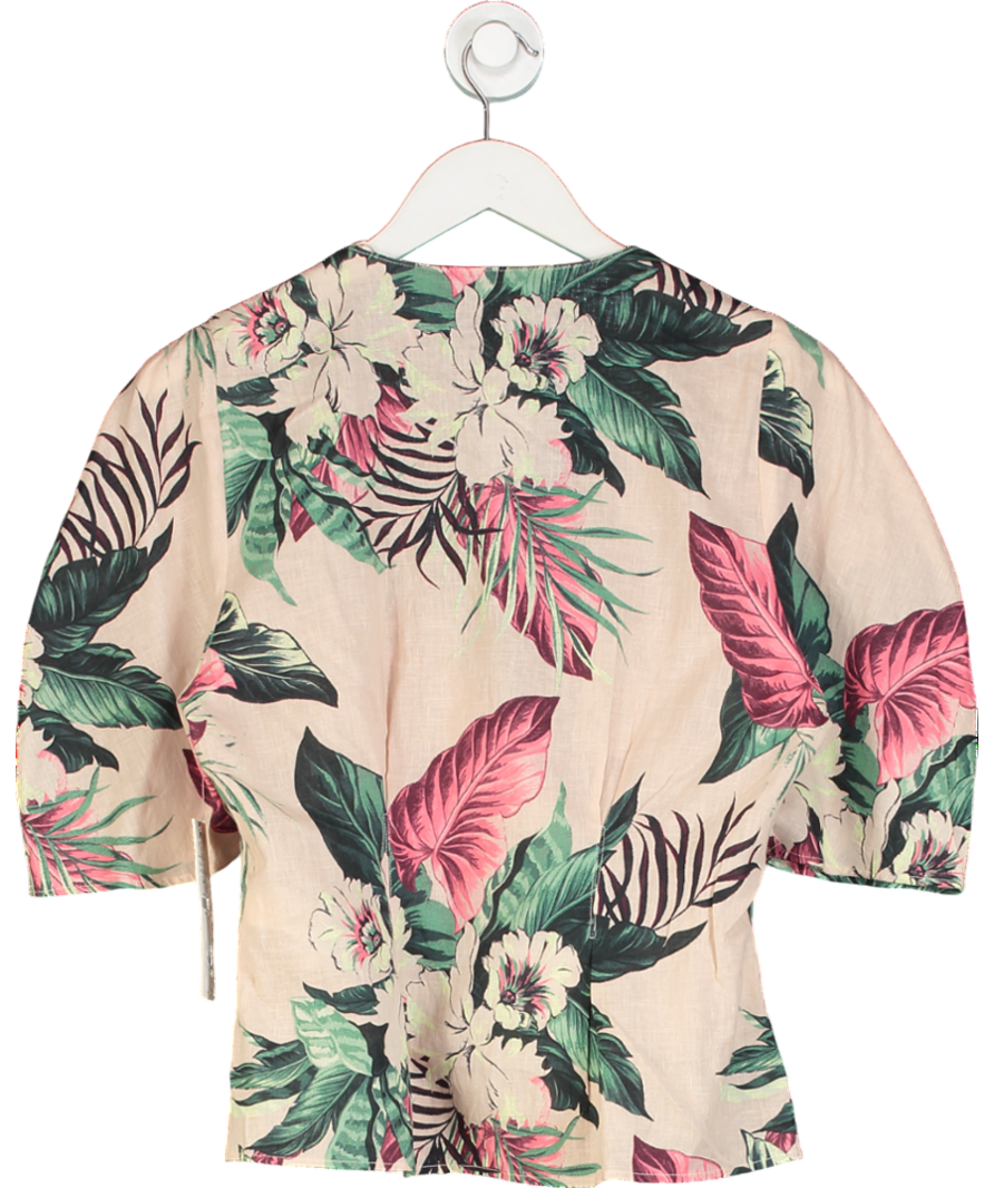 ZARA Pink Tropical Print Linen Blend Top UK M