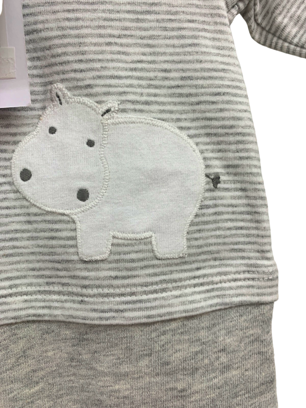 The Little White Company Grey/White Organic Cotton Hippo Applique Romper Newborn