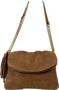 RIVER ISLAND Real Suede Leather Brown Tassel Chain Shoulder Bag