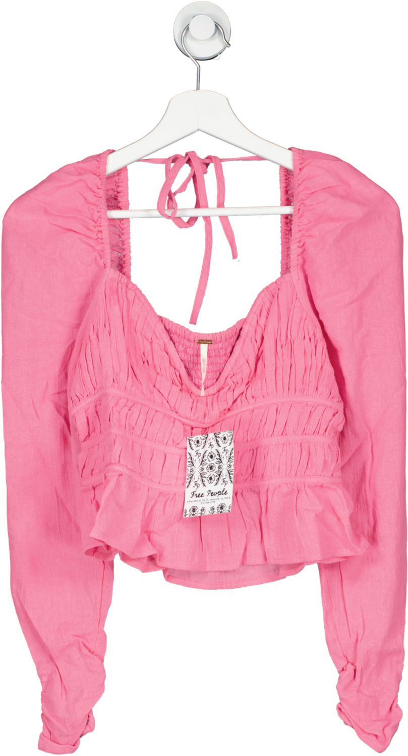 FREE PEOPLE Pink Ruched Sweetheart Neckline Top UK XS