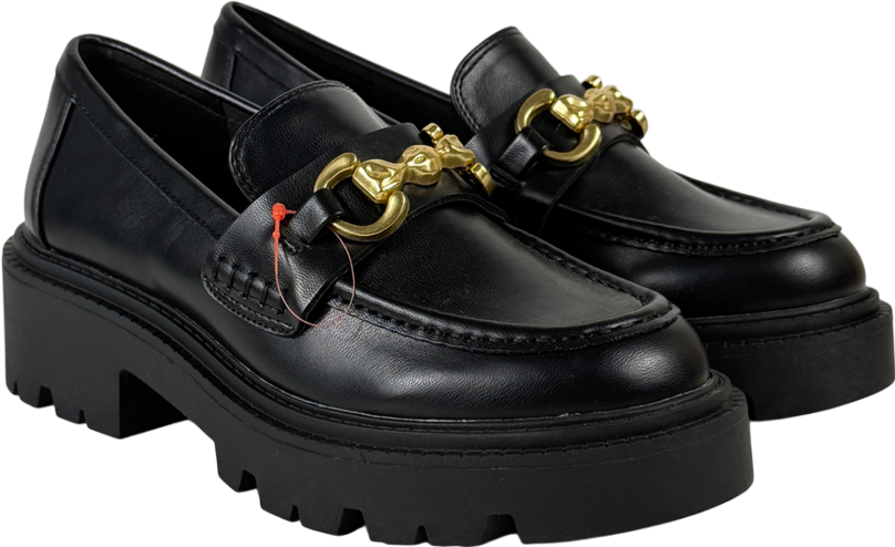 ASOS Black Wide Fit Milan Chunky Chain Detail Loafers UK 5 EU 38