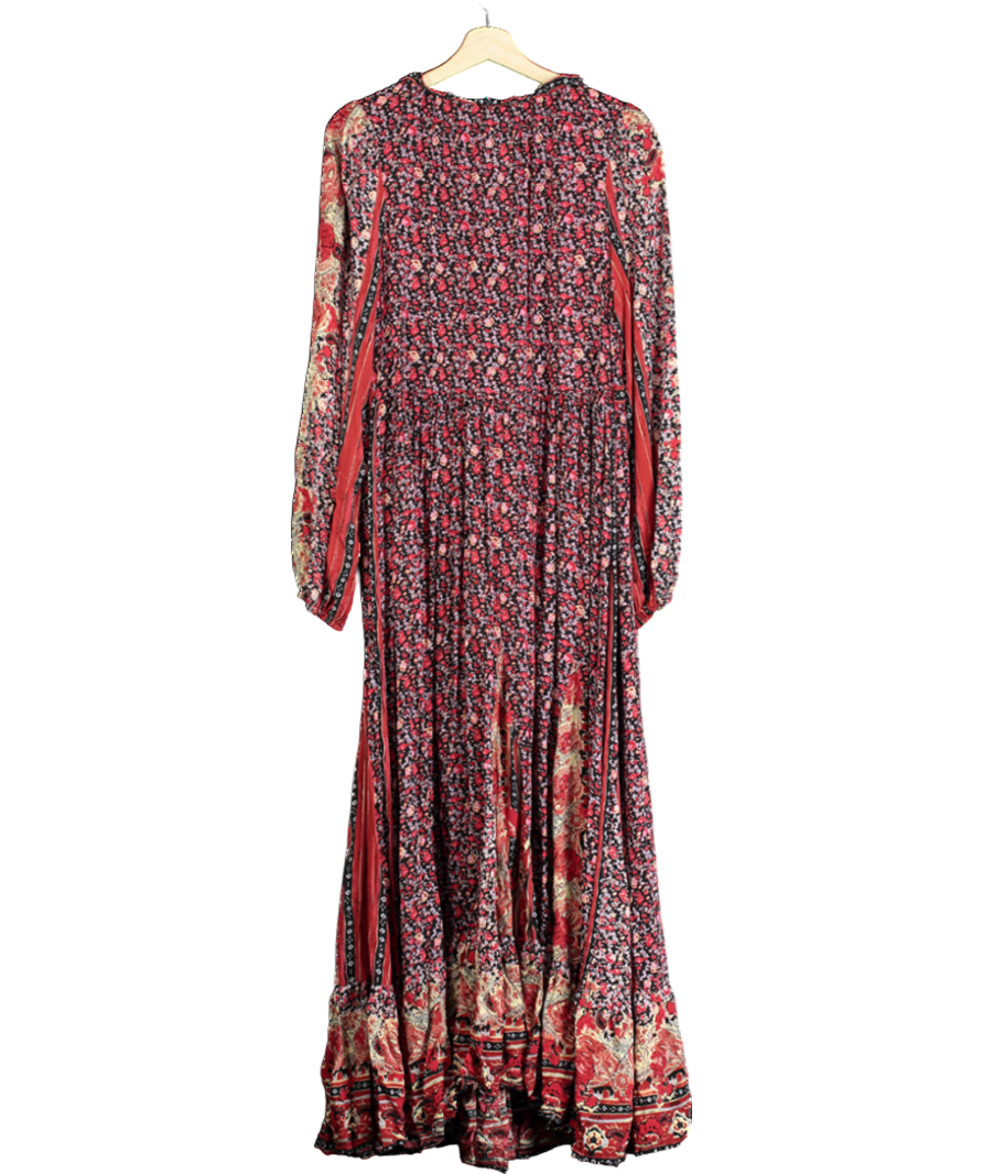 Free People Red Tie Front Floral Maxi Dress UK L